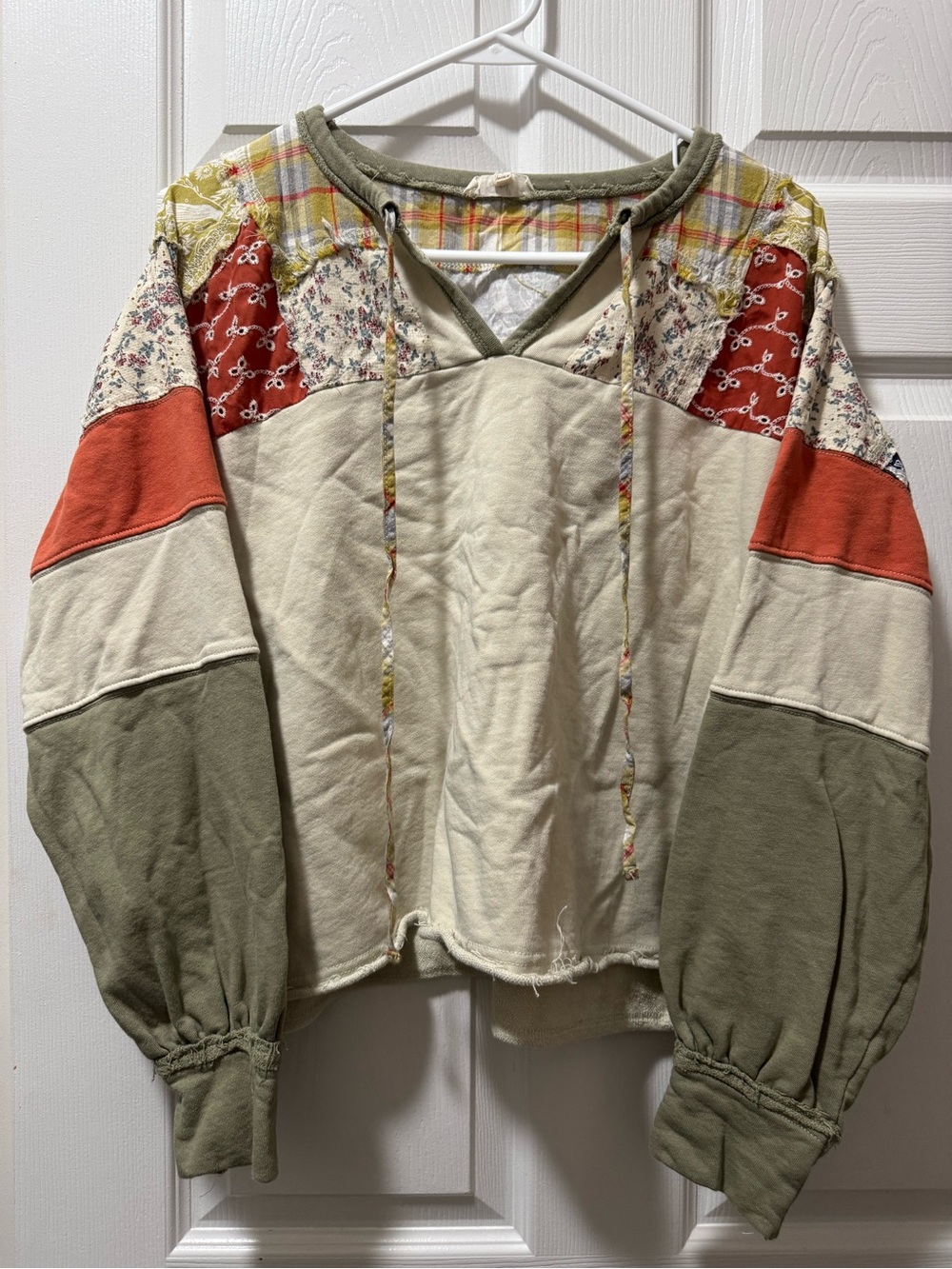 easel Patchwork Pullover Hoodie - Rust, Olive & Cream